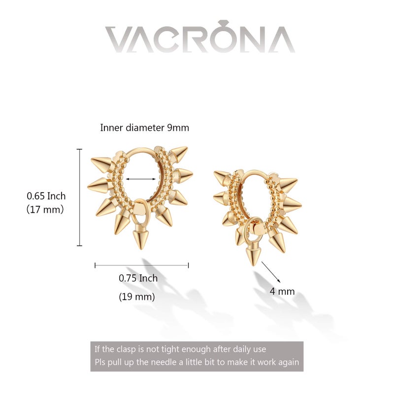 VACRONA Gold Hoop Earrings Huggie Earrings for Women 14k Gold Plated Small Spike Huggie Hoop Earrings - Image 4